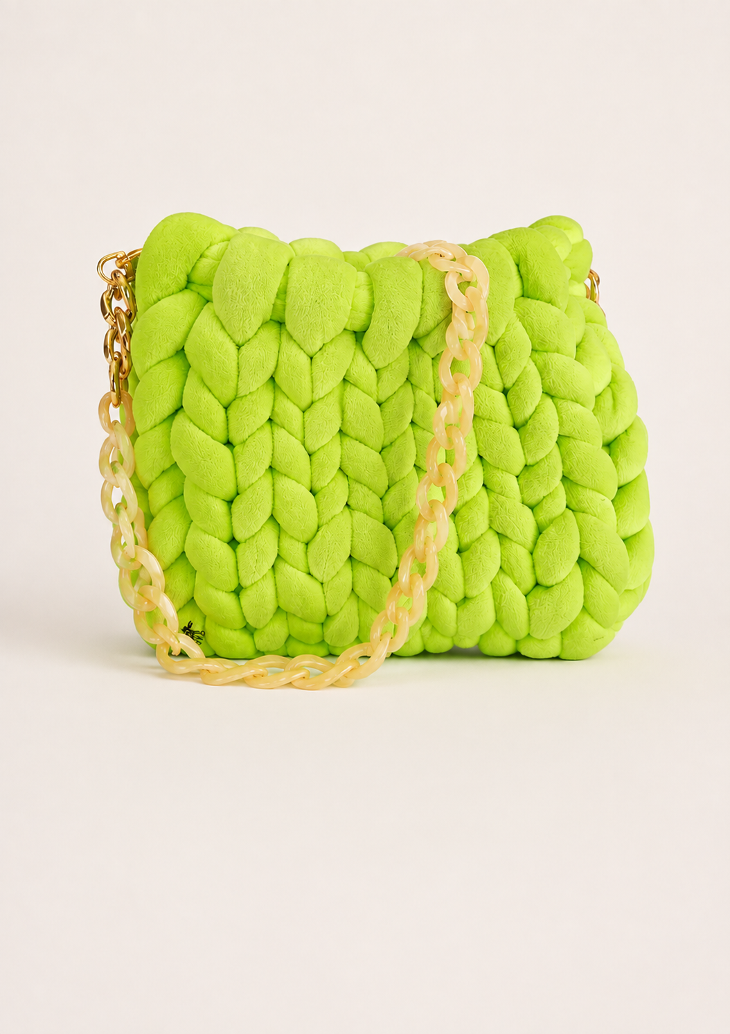 Electric Lime Plush Chain Bag